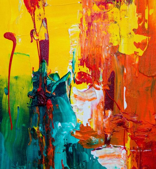 Colorful abstract painting with vibrant textures and bold acrylic strokes.